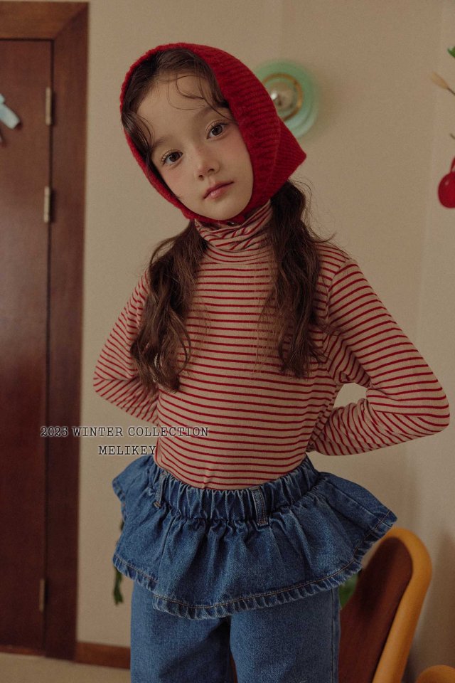 Melikey - Korean Children Fashion - #fashionkids - Merry Stripe Turtleneck Tee - 4