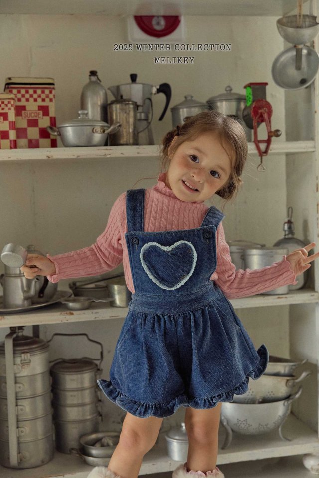 Melikey - Korean Children Fashion - #kidsshorts - Velvet Denim Frill Suspender Pants - 6