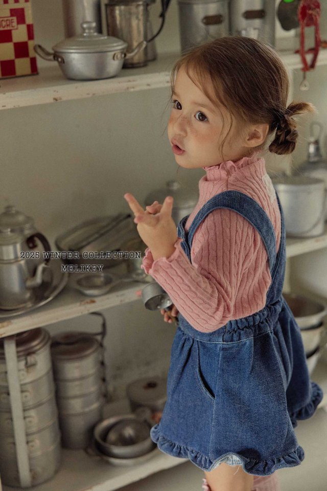 Melikey - Korean Children Fashion - #kidzfashiontrend - Velvet Denim Frill Suspender Pants - 8