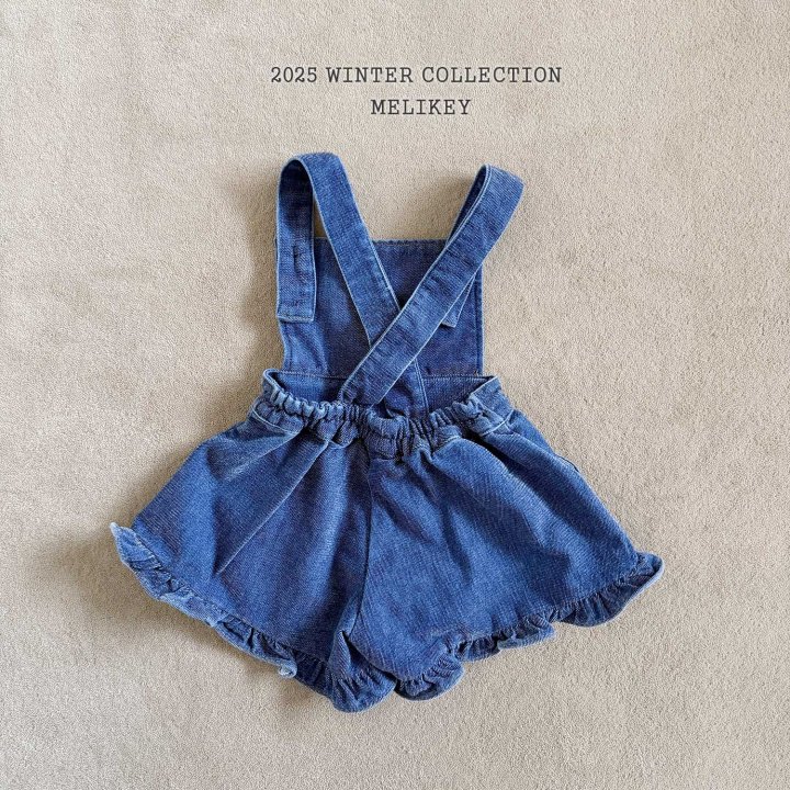 Melikey - Korean Children Fashion - #littlefashionista - Velvet Denim Frill Suspender Pants - 10