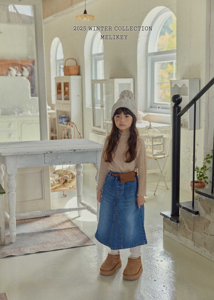 Melikey - Korean Children Fashion - #prettylittlegirls - A Line Long Denim Skirt - 5