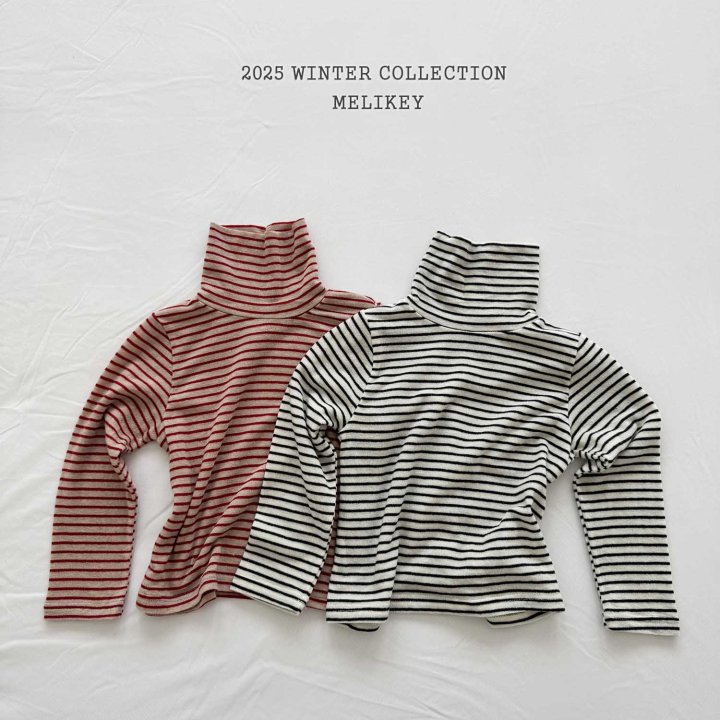 Melikey - Korean Children Fashion - #todddlerfashion - Merry Stripe Turtleneck Tee - 12