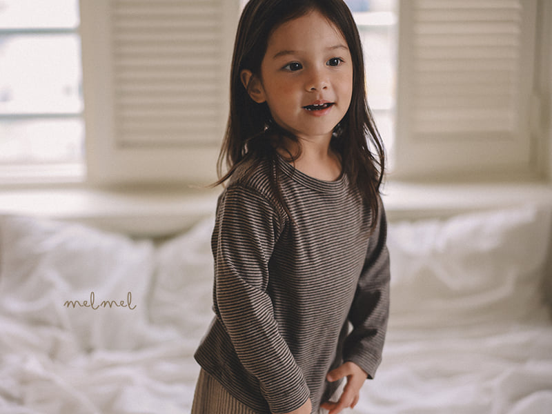 Melmel - Korean Children Fashion - #kidzfashiontrend - Stripe Ribbed Tee - 8