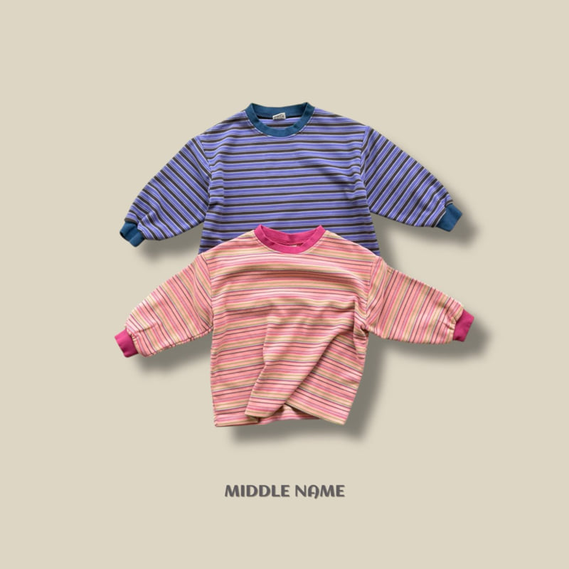 Middle Name - Korean Children Fashion - #littlefashionista - Peach Stripe Long Tee