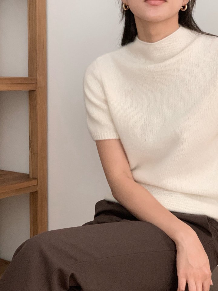 Moani - Korean Women Fashion - #womensfashion - Turtle Neck Half Sleeve Raccoon Knit - 3
