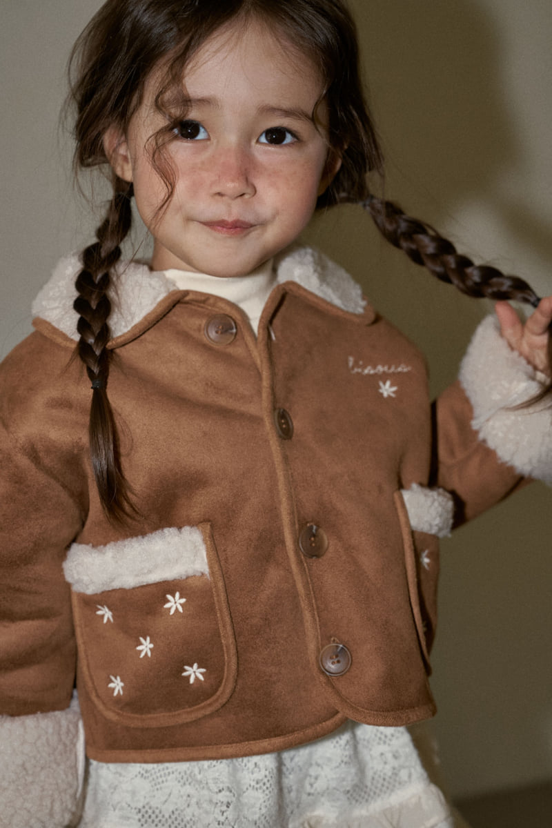 Momo Ann - Korean Children Fashion - #designkidswear - Flower Shearling Jacket - 4