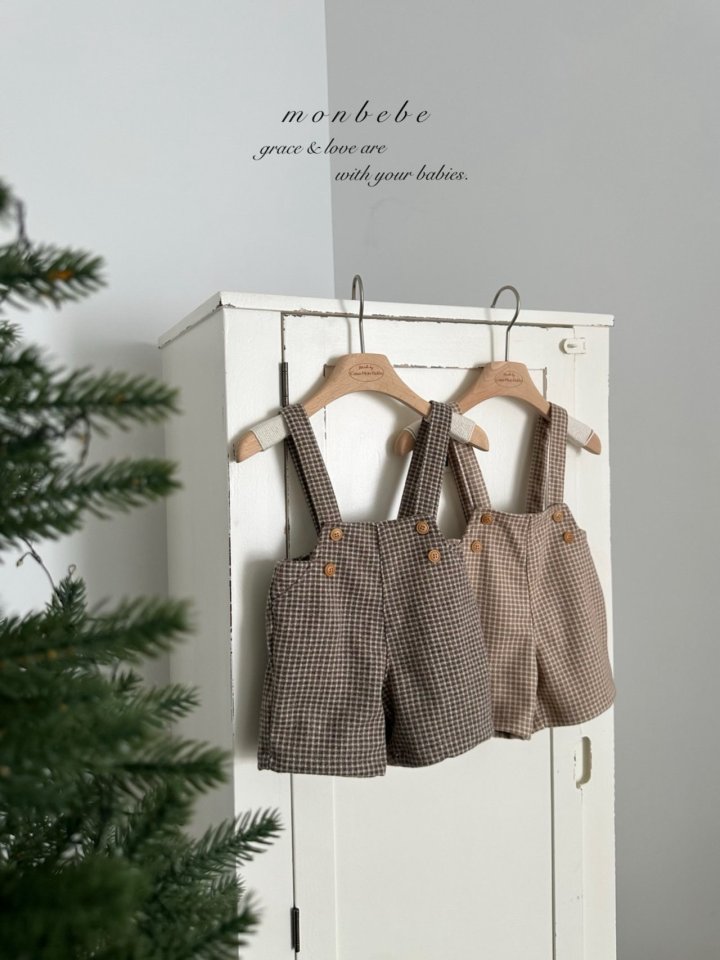 Monbebe - Korean Baby Fashion - #babygirlfashion - Window Check Suspender Pants - 2