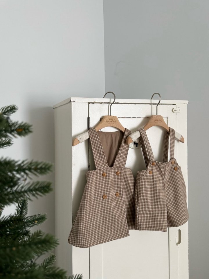 Monbebe - Korean Baby Fashion - #babyoutfit - Window Check Suspender Pants - 6