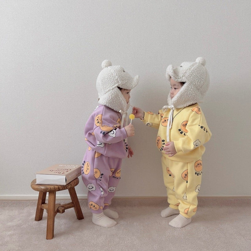 Moran - Korean Children Fashion - #Kfashion4kids - Fleece Cloud Smile Top Bottom Set - 9