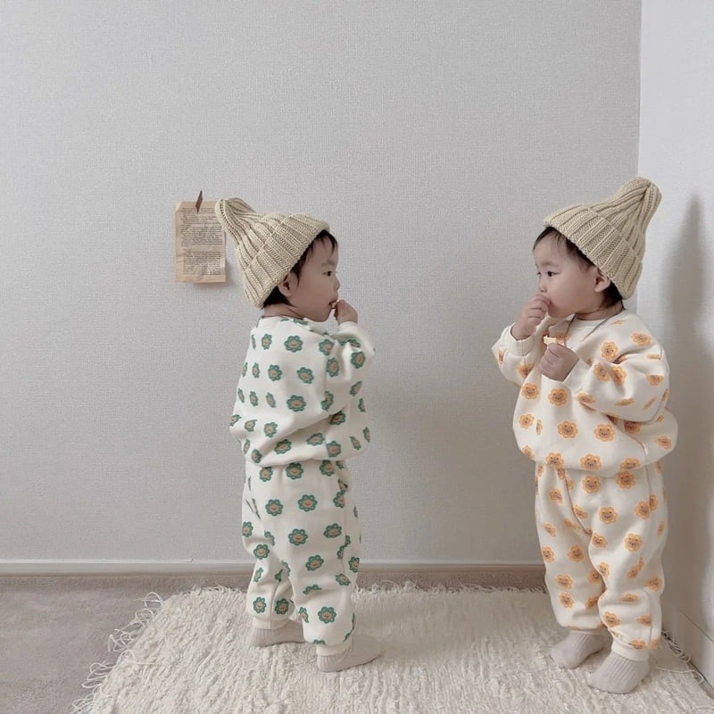 Moran - Korean Children Fashion - #Kfashion4kids - Fleece Bear Flower Top Bottom Set - 8
