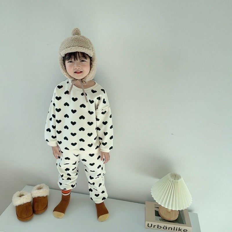 Moran - Korean Children Fashion - #childofig - Fleece Heart Candy Top Bottom Set - 3