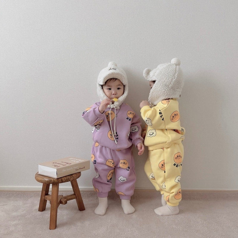 Moran - Korean Children Fashion - #childofig - Fleece Cloud Smile Top Bottom Set