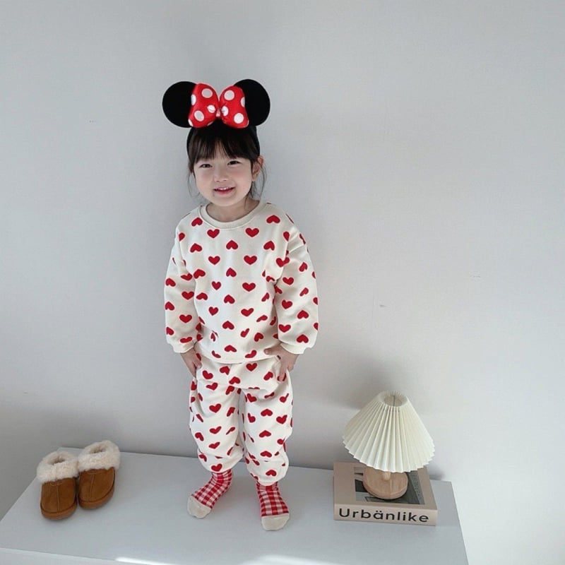 Moran - Korean Children Fashion - #childofig - Fleece Heart Candy Top Bottom Set - 4