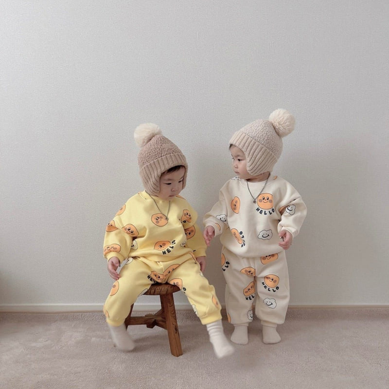 Moran - Korean Children Fashion - #childrensboutique - Fleece Cloud Smile Top Bottom Set - 2