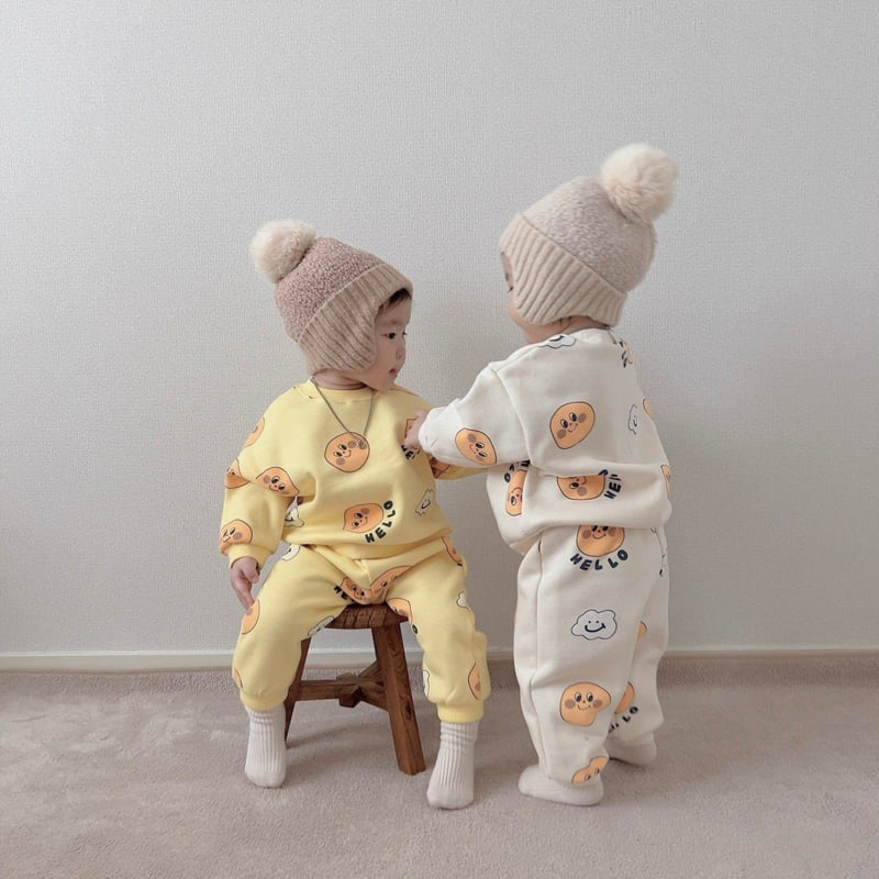 Moran - Korean Children Fashion - #designkidswear - Fleece Cloud Smile Top Bottom Set - 3