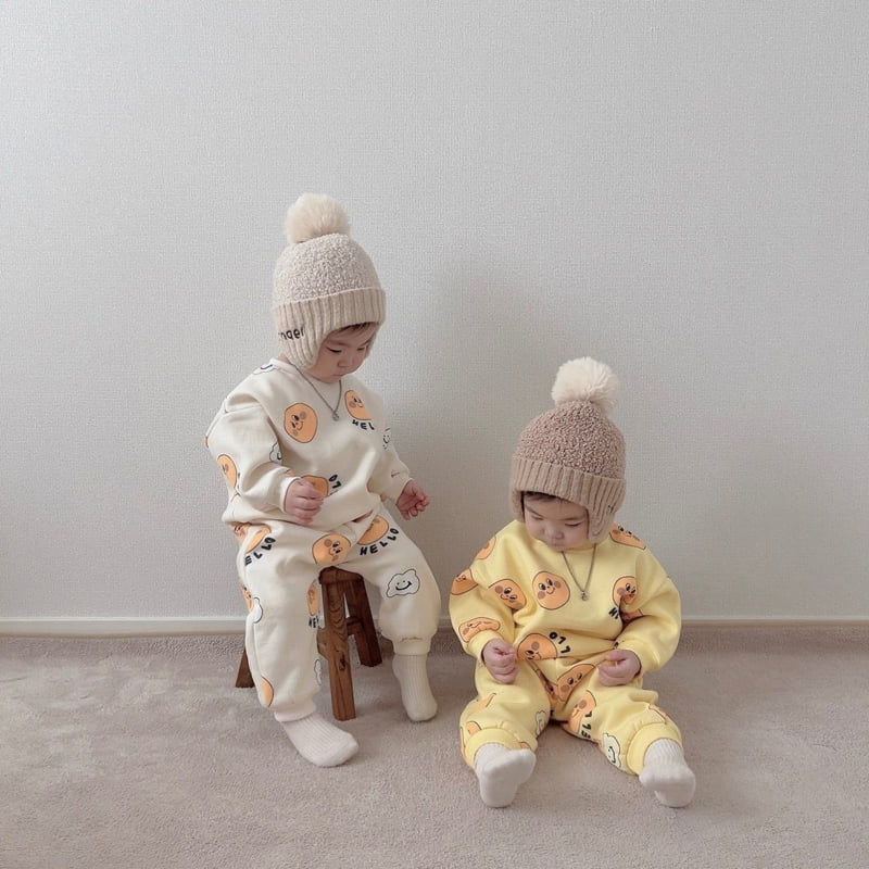 Moran - Korean Children Fashion - #designkidswear - Fleece Cloud Smile Top Bottom Set - 4