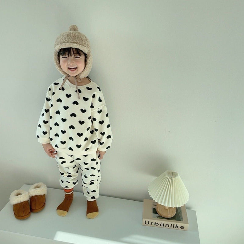 Moran - Korean Children Fashion - #fashionkids - Fleece Heart Candy Top Bottom Set - 7