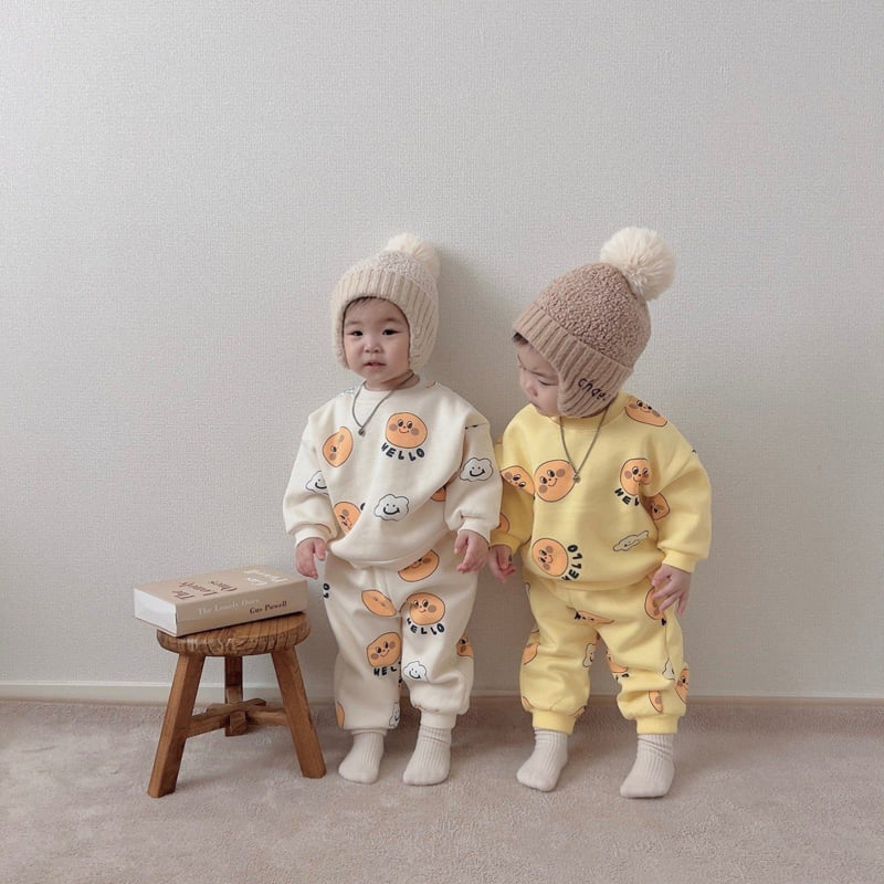 Moran - Korean Children Fashion - #fashionkids - Fleece Cloud Smile Top Bottom Set - 5