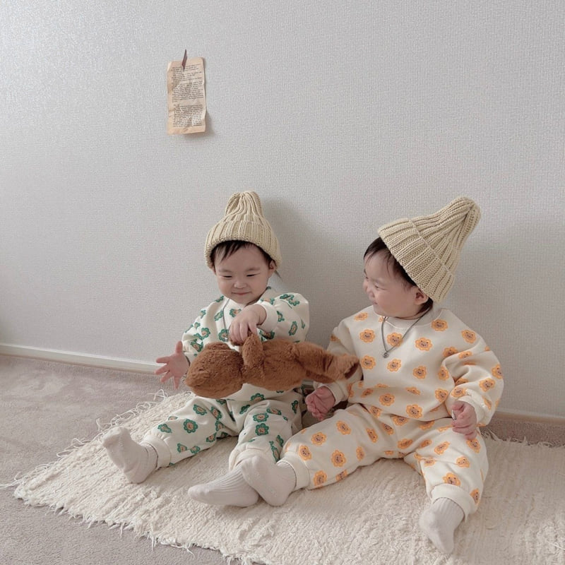 Moran - Korean Children Fashion - #discoveringself - Fleece Bear Flower Top Bottom Set - 4