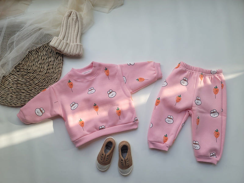 Moran - Korean Children Fashion - #fashionkids - Fleece Carrot Balloon Top Bottom Set - 2
