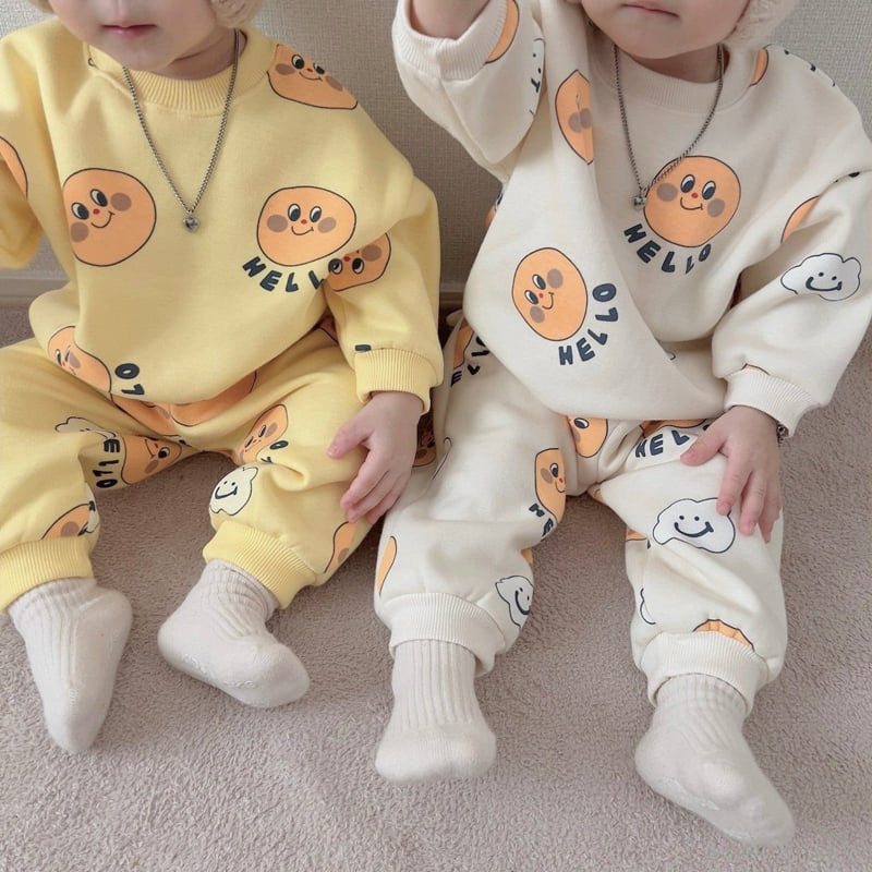 Moran - Korean Children Fashion - #kidsshorts - Fleece Cloud Smile Top Bottom Set - 6