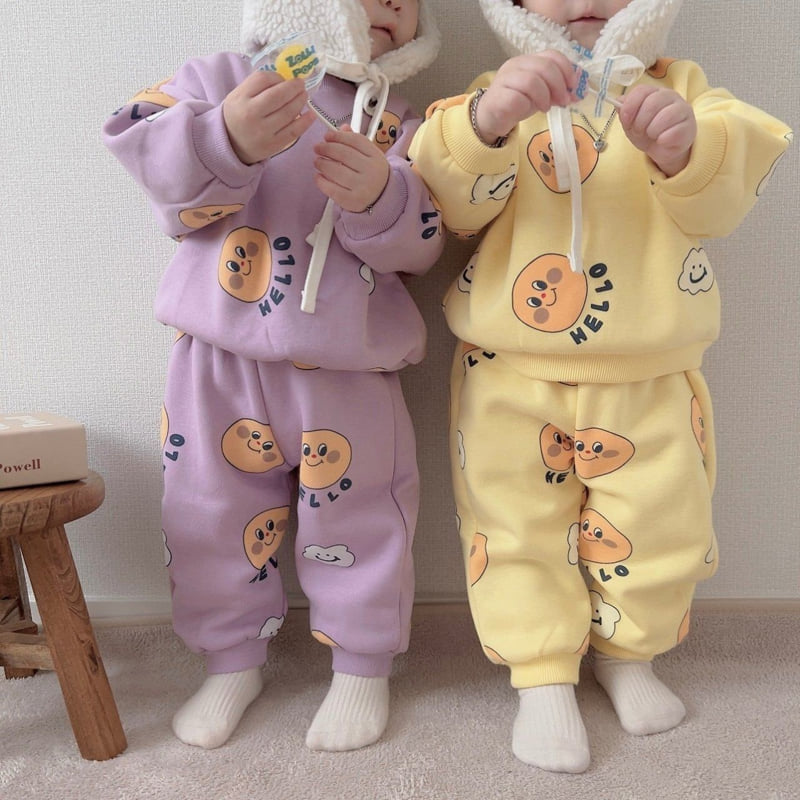 Moran - Korean Children Fashion - #kidsstore - Fleece Cloud Smile Top Bottom Set - 7