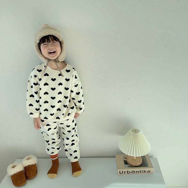 Moran - Korean Children Fashion - #kidzfashiontrend - Fleece Heart Candy Top Bottom Set - 10