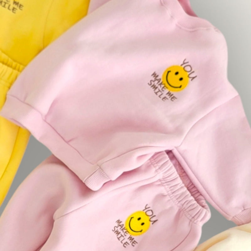 Moran - Korean Children Fashion - #kidzfashiontrend - You Smile Fleece Top Bottom Set - 11