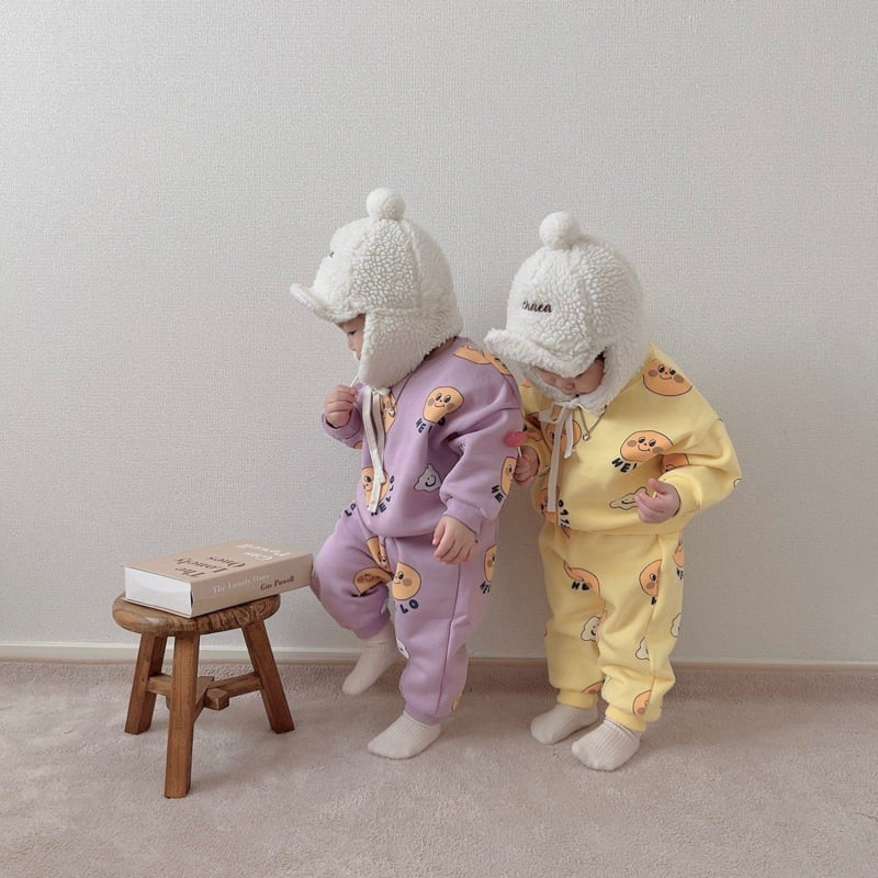 Moran - Korean Children Fashion - #kidzfashiontrend - Fleece Cloud Smile Top Bottom Set - 8