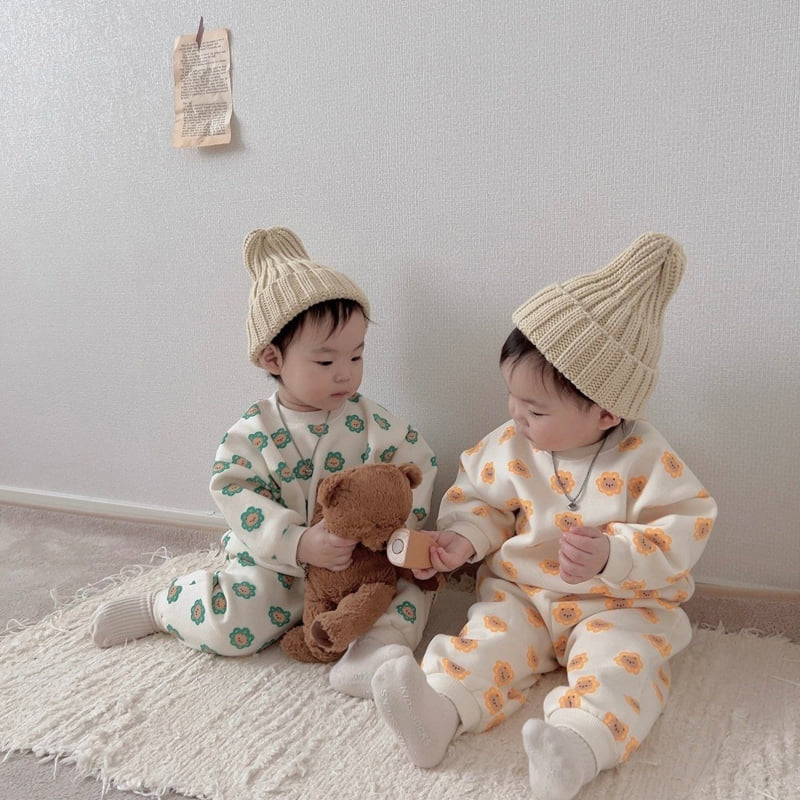 Moran - Korean Children Fashion - #kidzfashiontrend - Fleece Bear Flower Top Bottom Set - 7