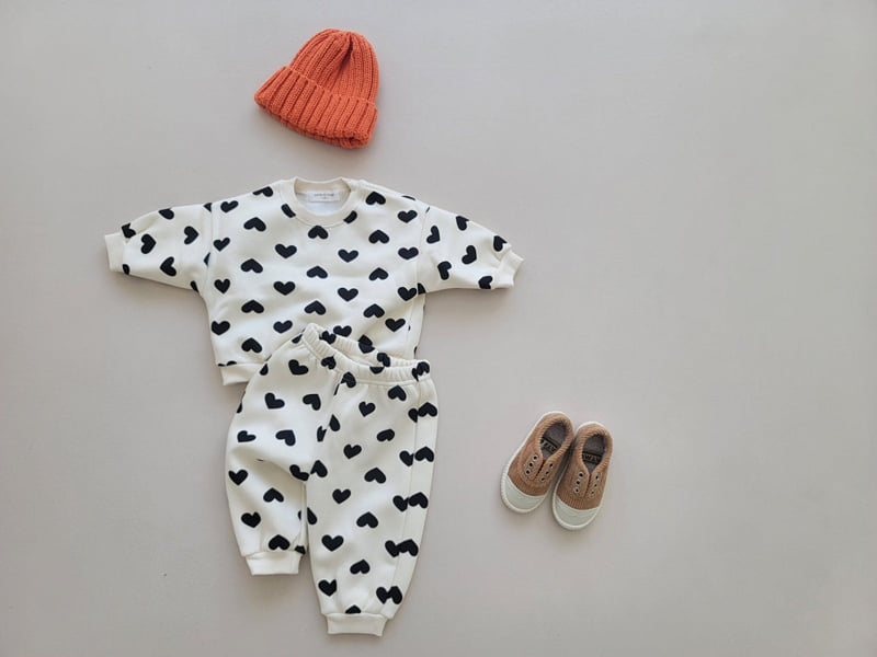 Moran - Korean Children Fashion - #littlefashionista - Fleece Heart Candy Top Bottom Set - 12