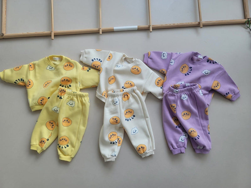 Moran - Korean Children Fashion - #littlefashionista - Fleece Cloud Smile Top Bottom Set - 10