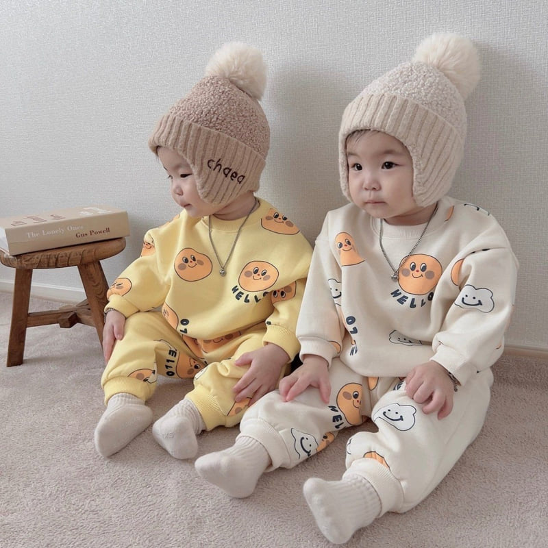 Moran - Korean Children Fashion - #magicofchildhood - Fleece Cloud Smile Top Bottom Set - 11