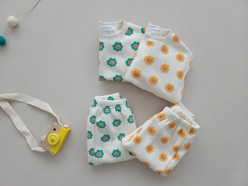 Moran - Korean Children Fashion - #magicofchildhood - Fleece Bear Flower Top Bottom Set - 10