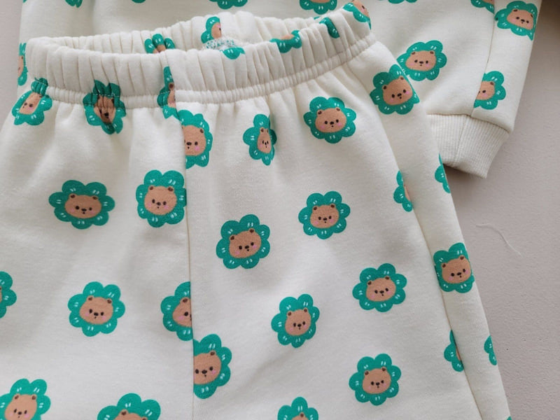 Moran - Korean Children Fashion - #minifashionista - Fleece Bear Flower Top Bottom Set - 11