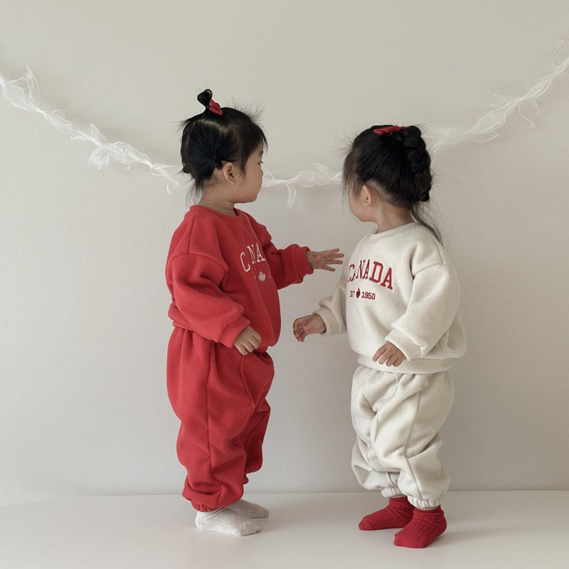 Moran - Korean Children Fashion - #prettylittlegirls - Fleece Canada Top Bottom Set - 2