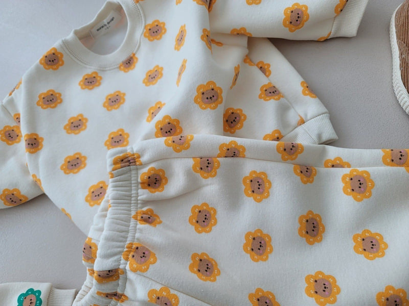 Moran - Korean Children Fashion - #prettylittlegirls - Fleece Bear Flower Top Bottom Set - 12