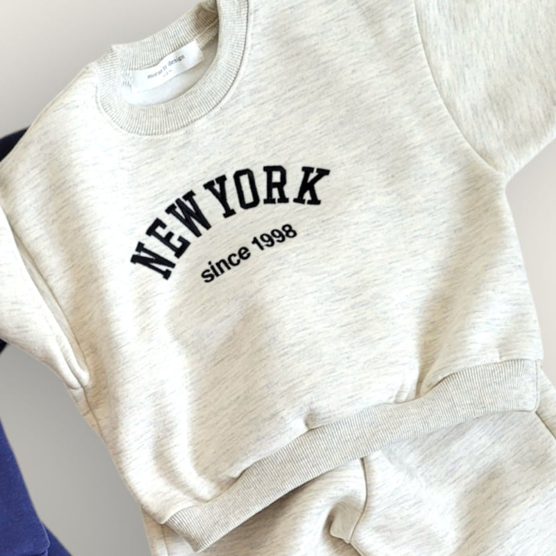 Moran - Korean Children Fashion - #prettylittlegirls - Fleece New York Embroidery Top Bottom Set - 11