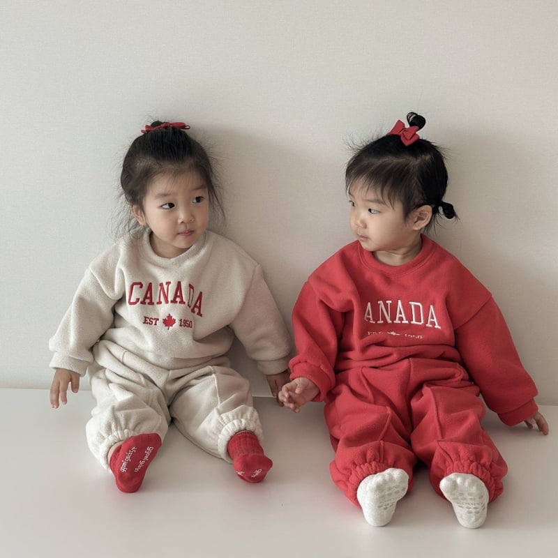 Moran - Korean Children Fashion - #stylishchildhood - Fleece Canada Top Bottom Set - 5