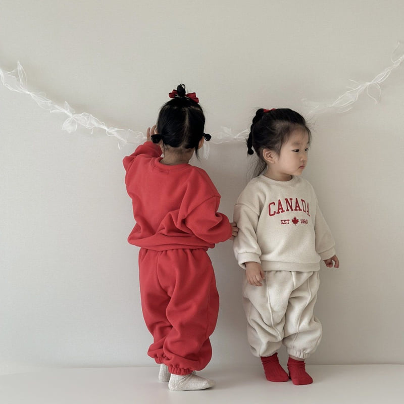 Moran - Korean Children Fashion - #todddlerfashion - Fleece Canada Top Bottom Set - 3
