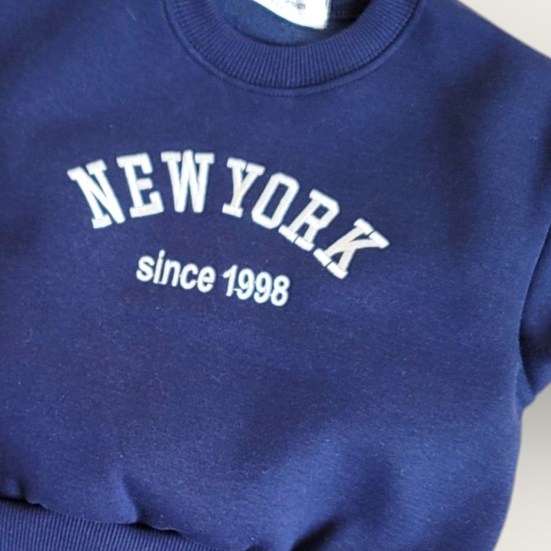 Moran - Korean Children Fashion - #todddlerfashion - Fleece New York Embroidery Top Bottom Set - 12