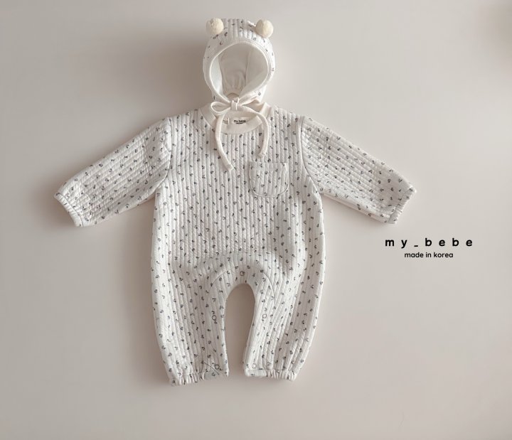 My Bebe - Korean Baby Fashion - #babyboutique - Quilted Bodysuit Set (Pom Bonnet Set) - 9