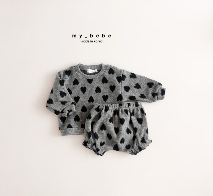 My Bebe - Korean Baby Fashion - #babyboutique - Heart Jacquard Bloomer Set - 4