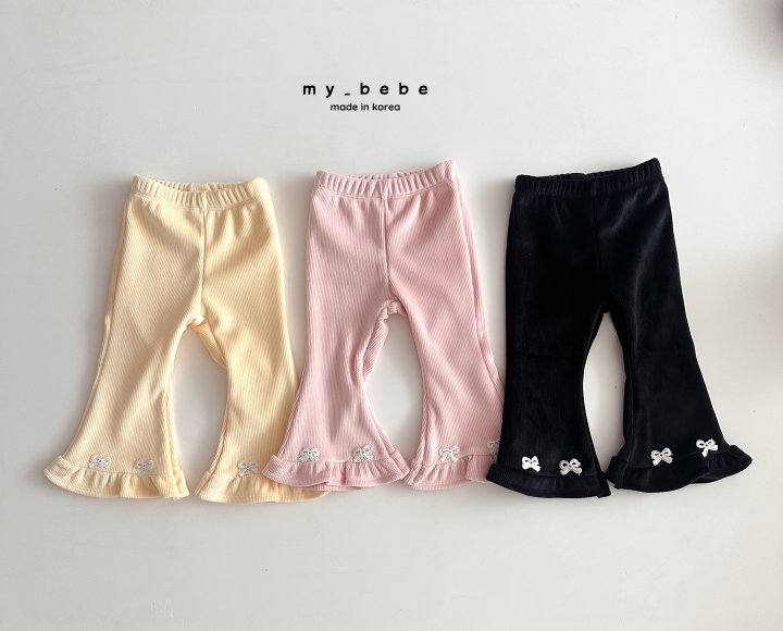 My Bebe - Korean Baby Fashion - #babyfever - Velour Frill Bootcut Pants - 2