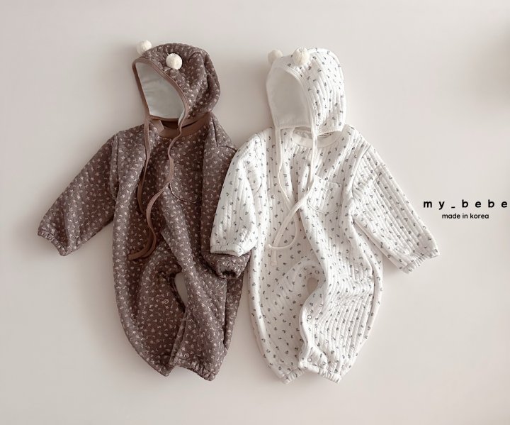 My Bebe - Korean Baby Fashion - #babyoninstagram - Quilted Bodysuit Set (Pom Bonnet Set)