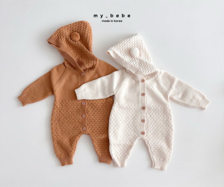 My Bebe - Korean Baby Fashion - #babyootd - Pom Pom Hoodie Knit Suit - 3
