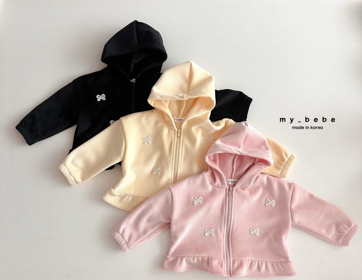 My Bebe - Korean Baby Fashion - #babyootd - Velour Frill Hoodie Zip-Up - 2