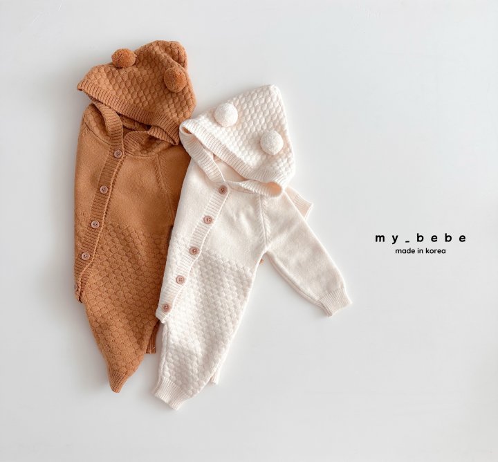 My Bebe - Korean Baby Fashion - #babyootd - Pom Pom Hoodie Knit Suit - 4