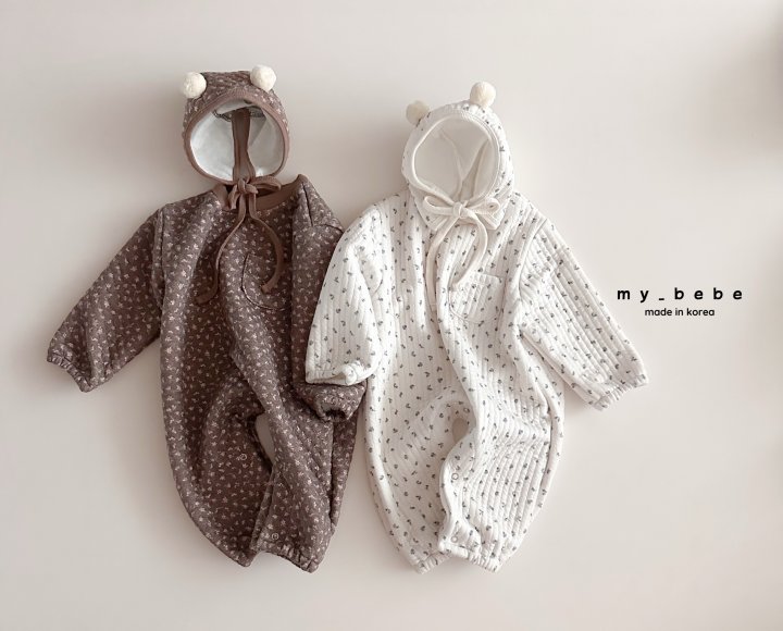 My Bebe - Korean Baby Fashion - #babyoutfit - Quilted Bodysuit Set (Pom Bonnet Set) - 3