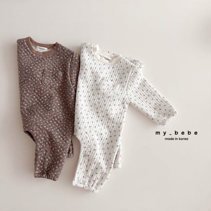 My Bebe - Korean Baby Fashion - #babyoutfit - Quilted Bodysuit Set (Pom Bonnet Set) - 4